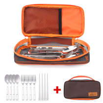 Outdoor stainless steel tableware suit 4 people use portable camping picnic barbecue tourist knife and fork spoon chopsticks to collect bag