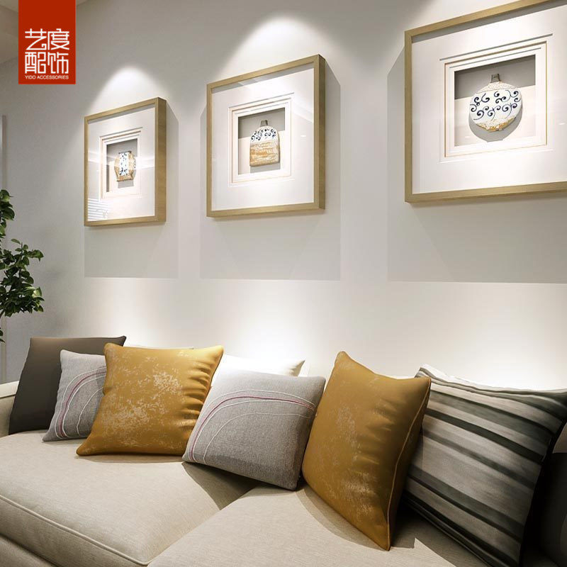 Living room decorative painting triptych modern simple geometric three-dimensional decorative painting Abstract hanging painting Relief painting Ceramic painting core