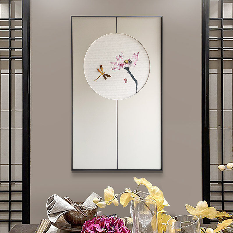 Lotus Corridor Aisle Hanging Painting Round China Wind Decoration Painting Lotus Porn Dining Hall Xuanguan Background Wall New Chinese Mural Painting