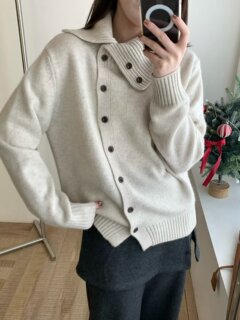 Korean high-neck diagonal-breasted alpaca soft and waxy knitted cardigan for women 2025 autumn and winter new casual loose sweater