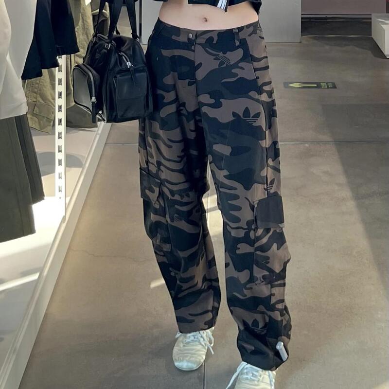 Adidas Originals Women's Sporty Casual Trendy Workwear Washed Camouflage Loose-Fit Jogger Pants Ji5741
