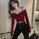 Leaky clavicle sexy sling one-shoulder off-shoulder short top for hot girls Hong Kong style tight navel exposed T-shirt bottoming shirt