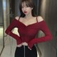 Leaky clavicle sexy sling one-shoulder off-shoulder short top for hot girls Hong Kong style tight navel exposed T-shirt bottoming shirt