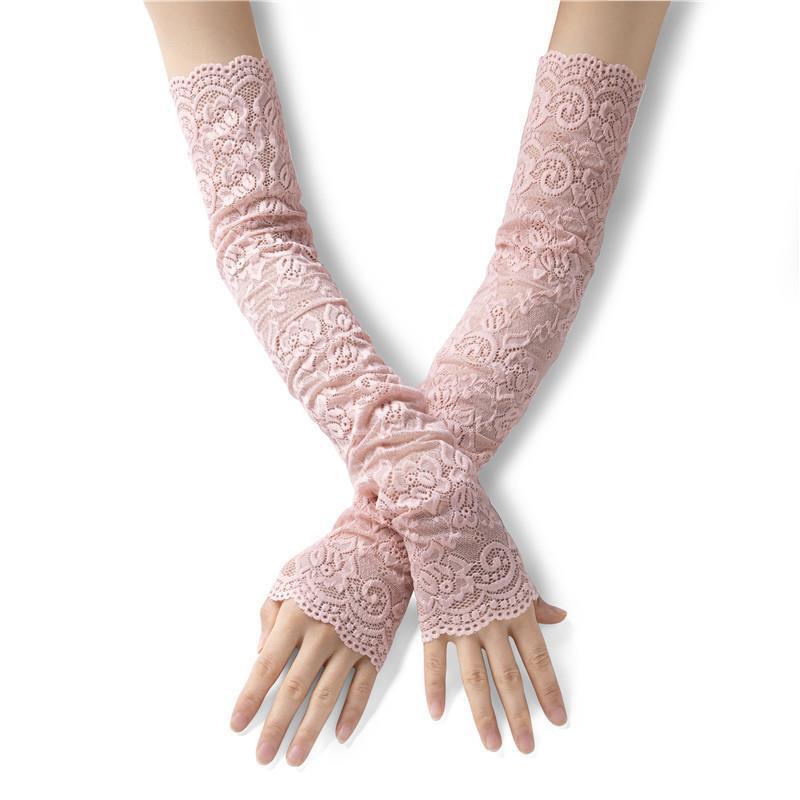 High-Elastic Summer Sun Protection Ice Silk Arm Sleeves for Women, Driving Sunshade Embroidered Lace Sleeves, Wedding Dress Fake Sleeves