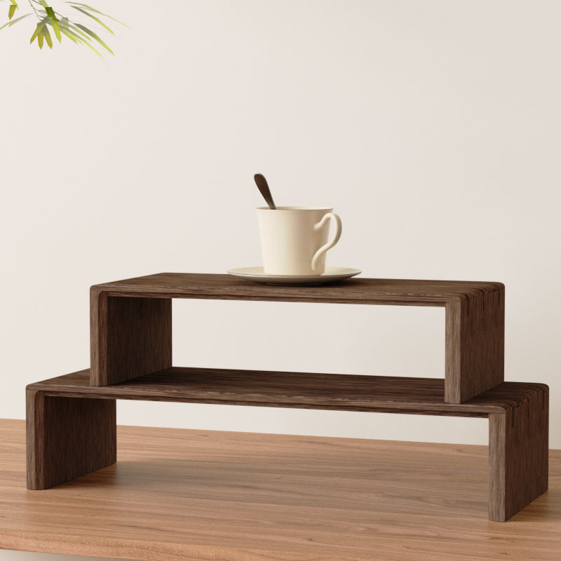 Solid Wood U-Shaped Storage Rack, Tabletop Figurine and Tea Set Display Storage Rack, Tiered Wooden Computer Desktop Riser