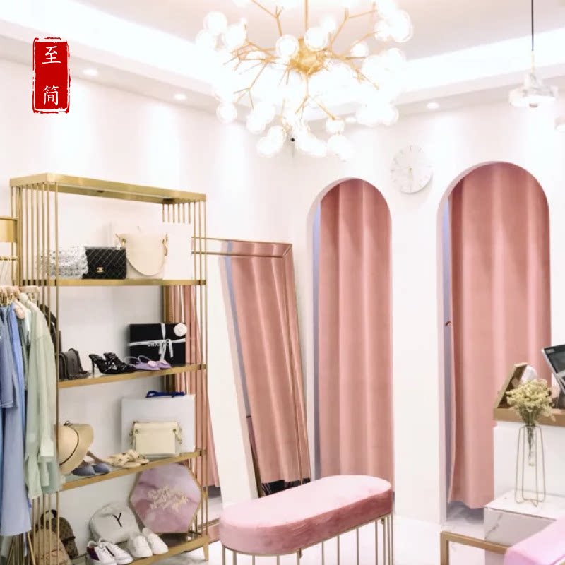 Clothing store display stand floor-to-ceiling island shoe rack net red window ins gold custom shelf renderings