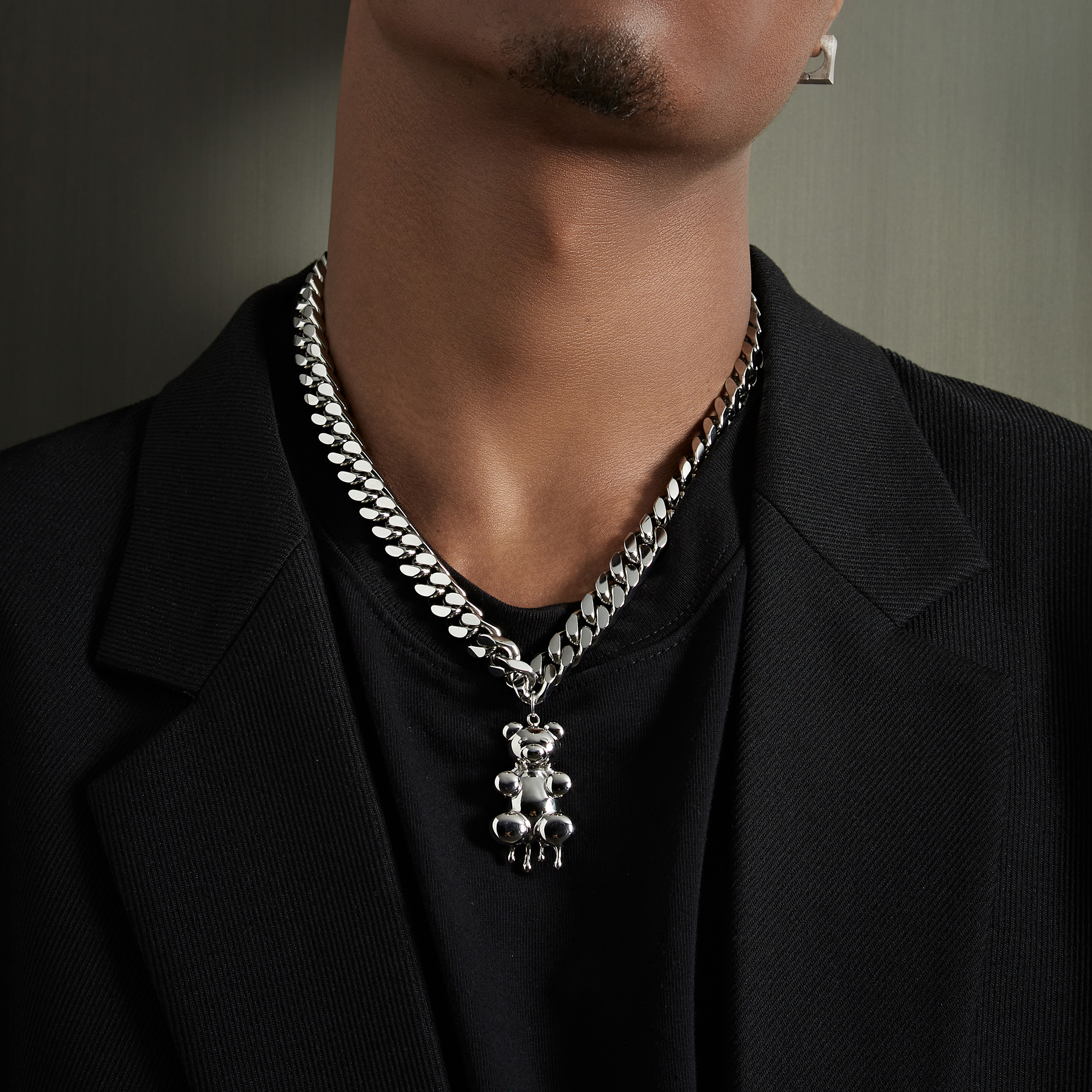 ICEGANG original liquid metal dissolved bear necklace men's high-end new European and American hip-hop pendant