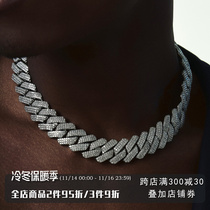 ICEGANG wide 20mm Miami chain diamond-shaped full diamond Cuban necklace inlaid with zircon hip-hop trend Europe and the United States