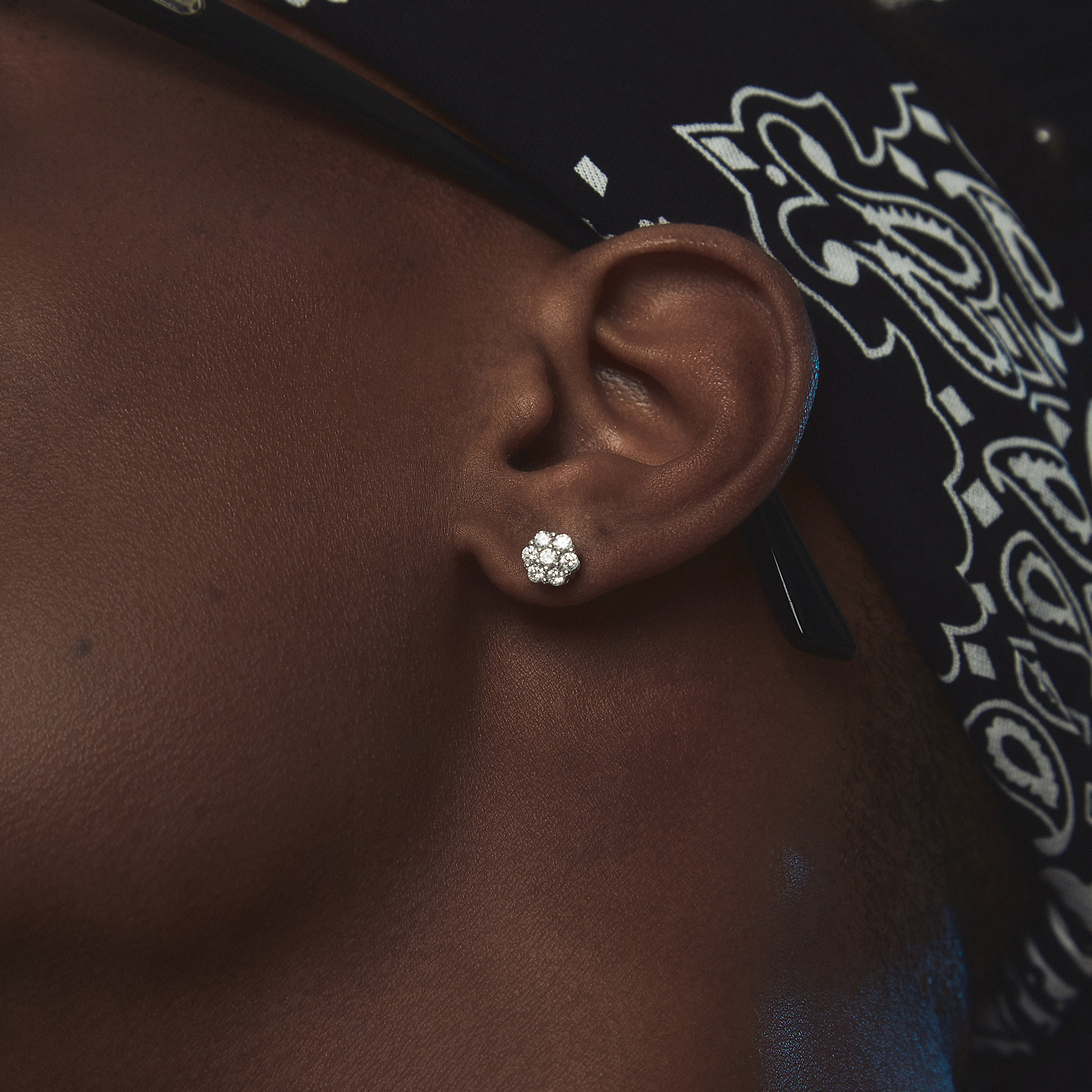 ICEGANG pure silver S925 snowflake full drill ear pin micro mosaic European and American hip hop hiphop trend male and female