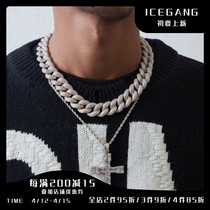 ICEGANG personality European and American wind terraces cross necklace mens boarders full drill pendant hip-hop 100 hitch