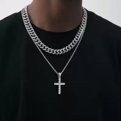 ICEGANG pendant iceout Ma Siwei zircon full diamond cross European and American rap hip hop men and women necklace tide