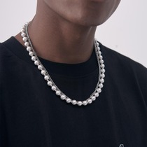 ICEGANG Pearl Titanium Steel Double Necklace Laminated Lock Bones Men And Women Necklace Hip Hop Trend European And European Mother Bay Couple