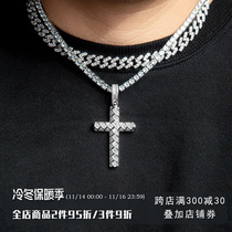 ICEGANG Mesh Cross Personality Necklace Hip-Hop Trend European and American Natural Diamond-encrusted Zircon Mens Pendant Gemstone
