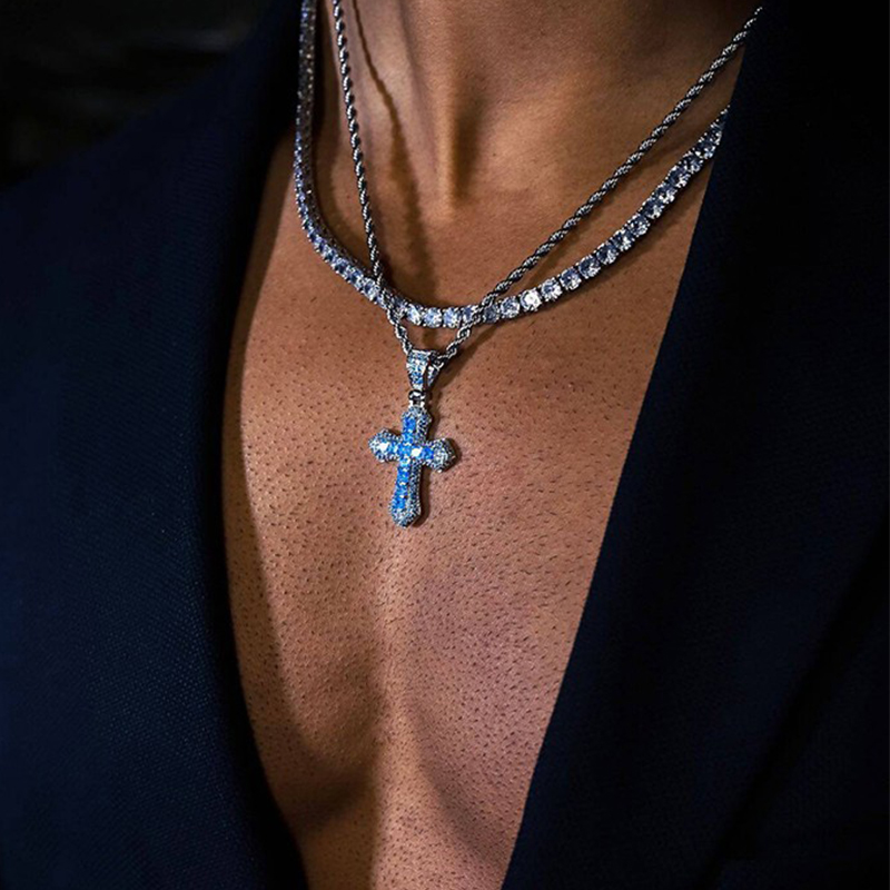 ICEGANG high street personality hip-hop full diamond cross necklace men's high-end European and American style pendant accessories ins tide