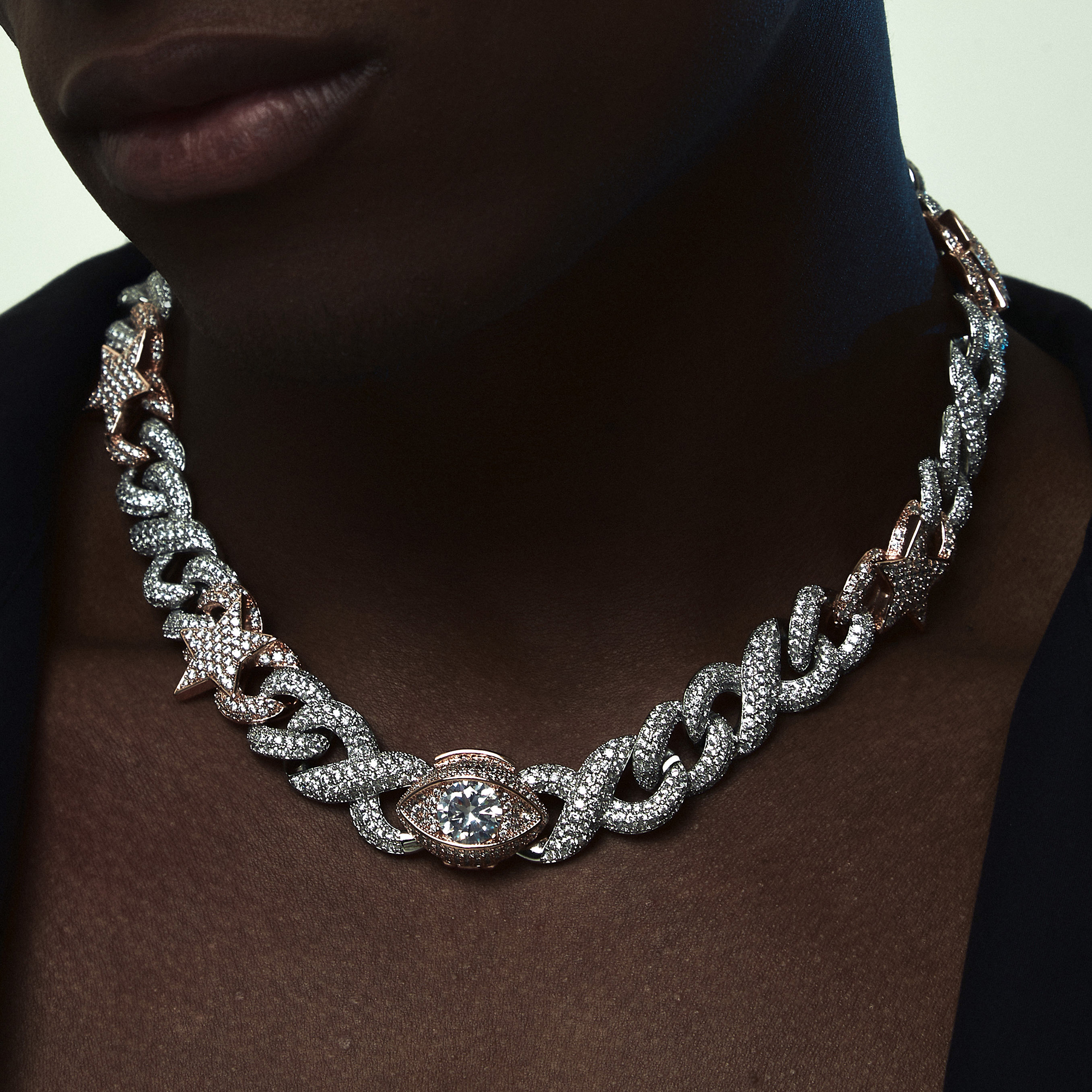 ICEGANG Heteromorphic Star Eye Horus Eye Full Diamond Cuban Necklace European and American Zircon Jewelry Hip Hop Trend