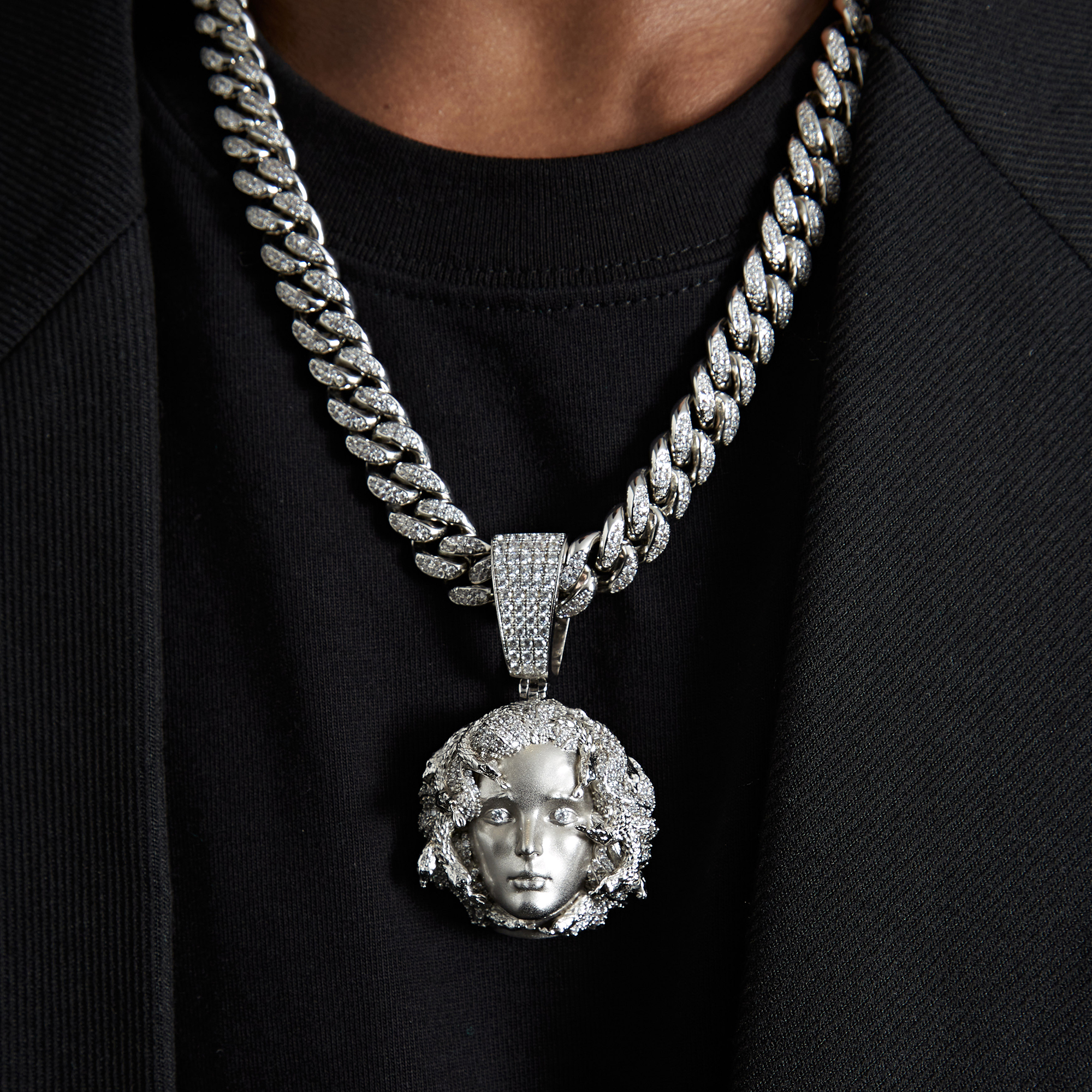 ICEGANG Medusa inlaid natural zircon necklace pendant men's retro pendant hip-hop niche rap trend