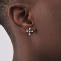 ICEGANG925 pure silver cross ear nail hip hop trend with full diamond and male and European street zircons stone earrings