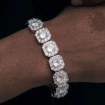 ICEGANG hip hop trend rock candy bracelet European and American men and women square shape full diamond zircon hiphop jewelry Silver
