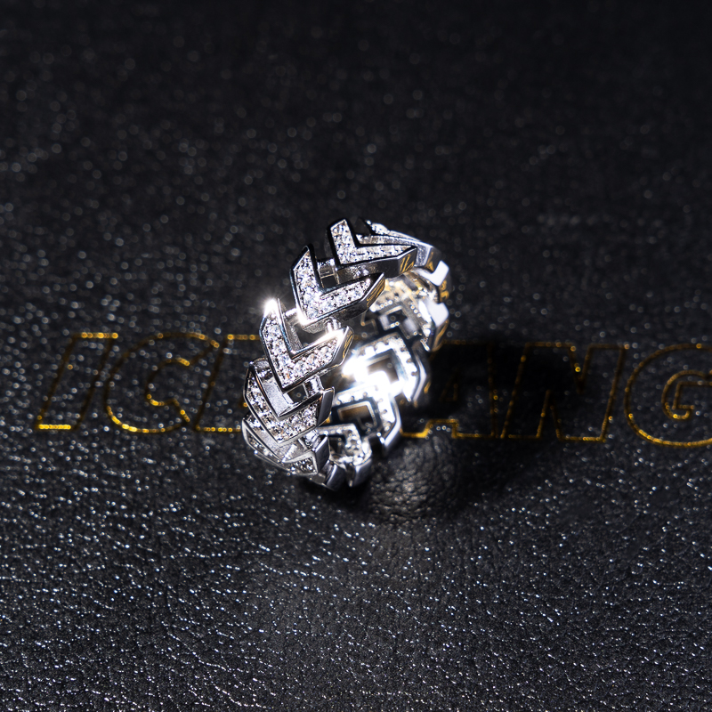 IceGANG arrow full diamond men's ring jewelry inlaid gemstone European and American hip-hop trend fashion ring ins