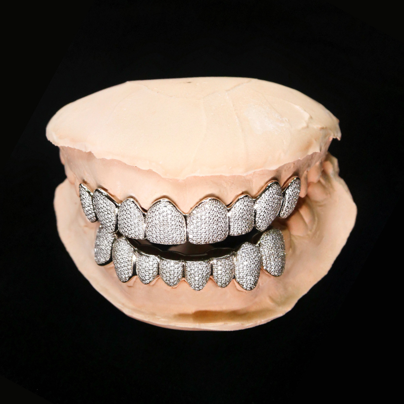 Hip hop braces custom hiphop pure silver full drill tooth cover inlaid diamond male tide and gold tooth grillz personality
