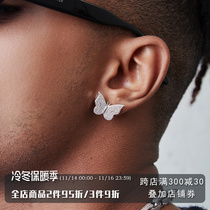 ICEGANG full diamond butterfly earrings silver S925 sterling silver inlaid zircon hip hop European and American street trend rap