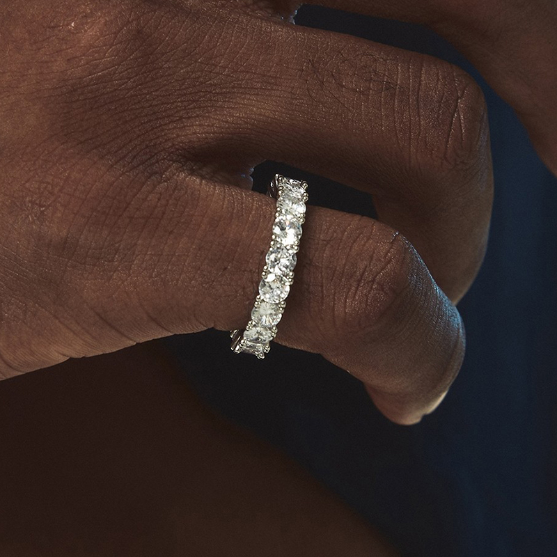 ICEGANG single row white and blue diamond ring men and women personality fashion gemstone hip hop trend ring zircon couple