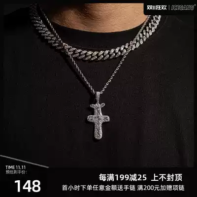 ICEGANG European and American hip hop TravisScott label cross men and women pendant full diamond hiphop necklace