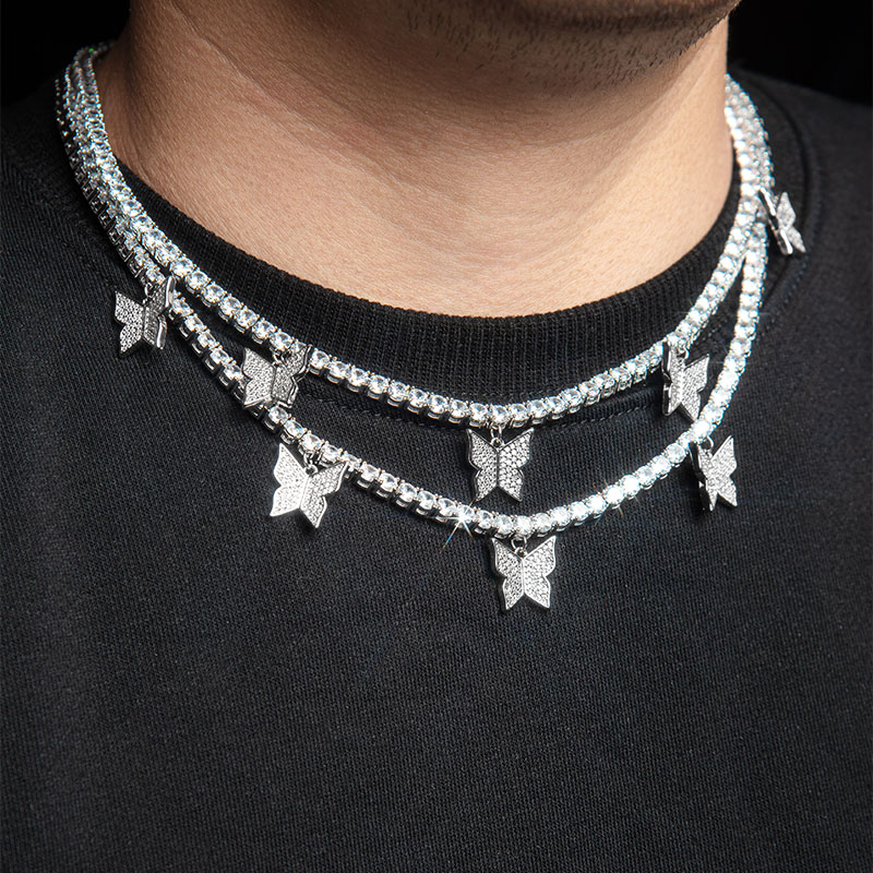 ICEGANG Butterfly Tennis Chain Full Drill Personalized Clavicle European and American Gold-plated Hip-Hop Item Short Natural Zircon New Product