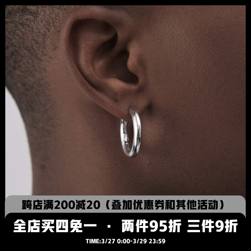 ICEGANG S925 Euro - American and American big earrings earrings men's female hip hop trend street silver jewelry hundreds and ins