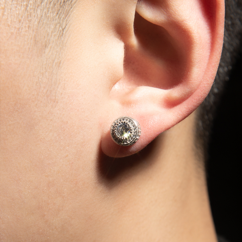 ICEGANG sterling silver 925 full diamond ear needle Europe and the United States hip-hop Hiphop zircon trend rap street all-match jewelry