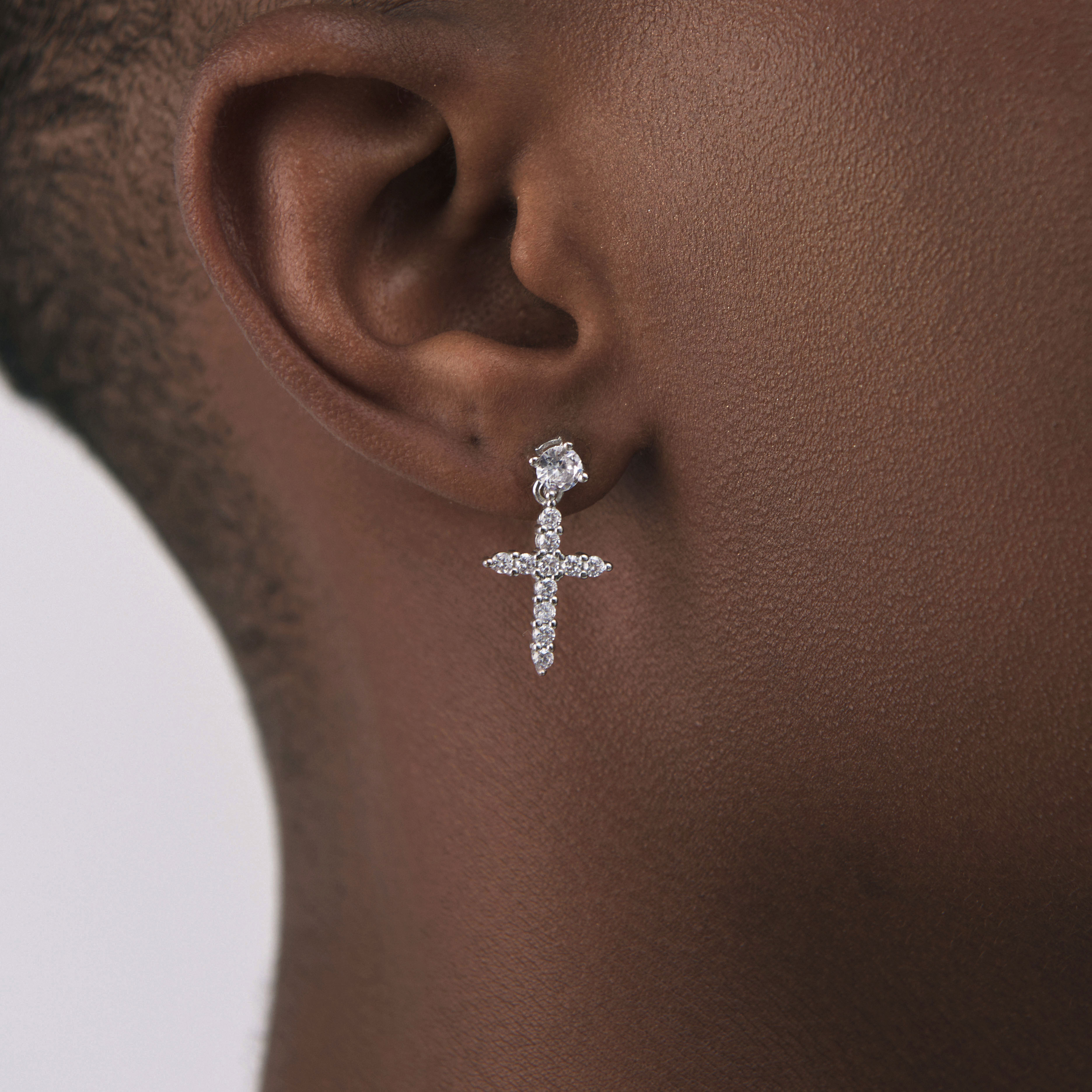 ICEGANG pure silver 925 cross drilling zircon hip-hop trendy silver lovers European and American earrings for men and women