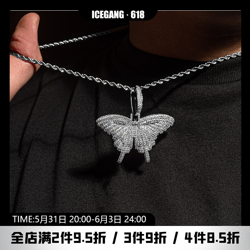 ICEGANG Small Butterfly Silver Pending Hip Hop Tide Necklace Chain Shining Small Neck Chain Personality