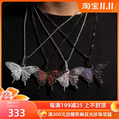 ICEGANG pendant ice out full diamond butterfly Europe and America HIPHOP hip hop rap necklace Fox same model