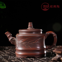 Zhou Yu Jiaolong Bao Bamboo Tower handmade Qinzhou Nixing pottery teapot master hand-patted square purple sand pot craft
