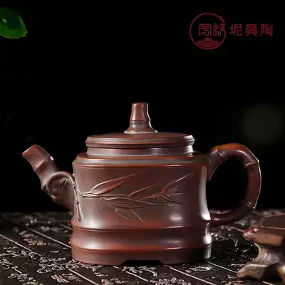 Zhou Yu Jiaolong Bao Bamboo Tower handmade Qinzhou Nixing pottery teapot master hand-patted square purple sand pot craft