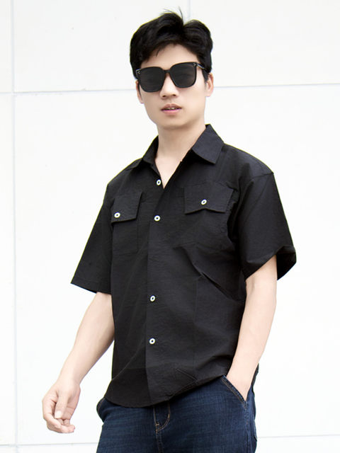 Workwear Ice Silk Shirt for Men, Large Size, Loose Fit, Summer Short-Sleeve Shirt for Short and Stocky People, Plus-Size Half-Sleeve Shirt