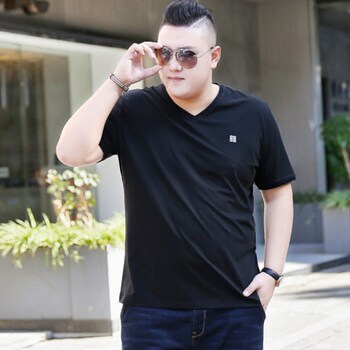 Summer Short-Sleeve T-Shirt for Men, V-Neck, Plus Size, Extra Large, Thin Top, Fat Guy, Pure Cotton, Loose Half-Sleeve T-Shirt