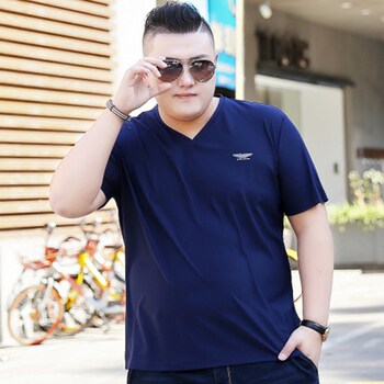 Plus Size Mesh Short-Sleeved T-Shirt V-Neck Men's Real Ice Silk Plus-Size Extra-Large Fat Men's Slippery Material Breathable Top Clothes Summer