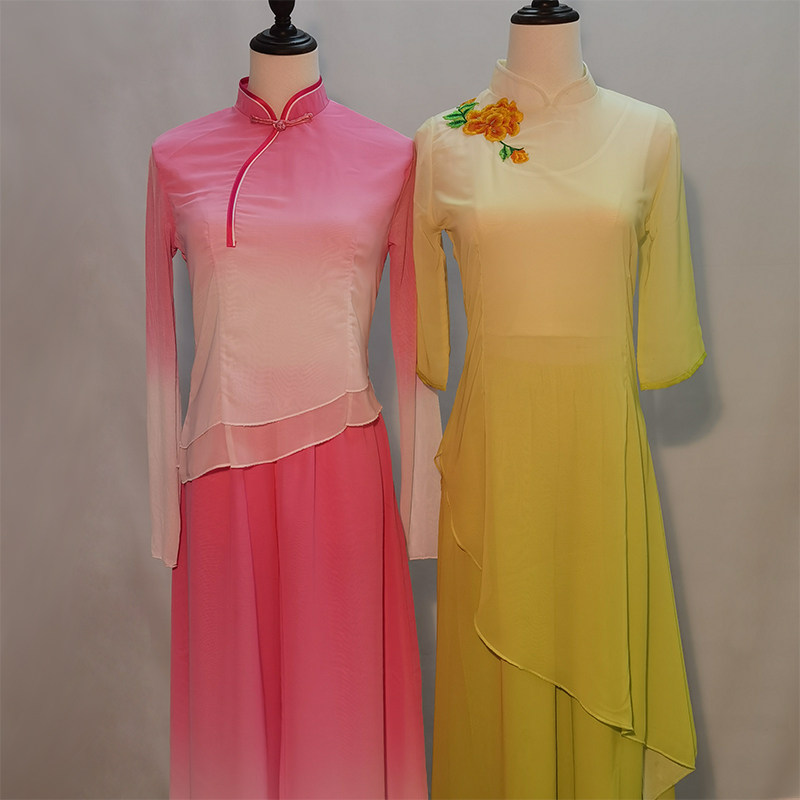 Rain hit banana classical dance performance costumes of the Republic of China style group dance fan dance umbrella dance yangko clothing fresh and elegant custom