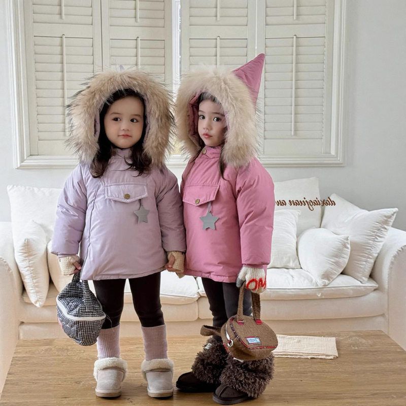 Twin Children's Clothing Girls' Sister Outfits Elf Hat down Jacket 2025 New Style Baby Super Cute Thickened Winter Coat