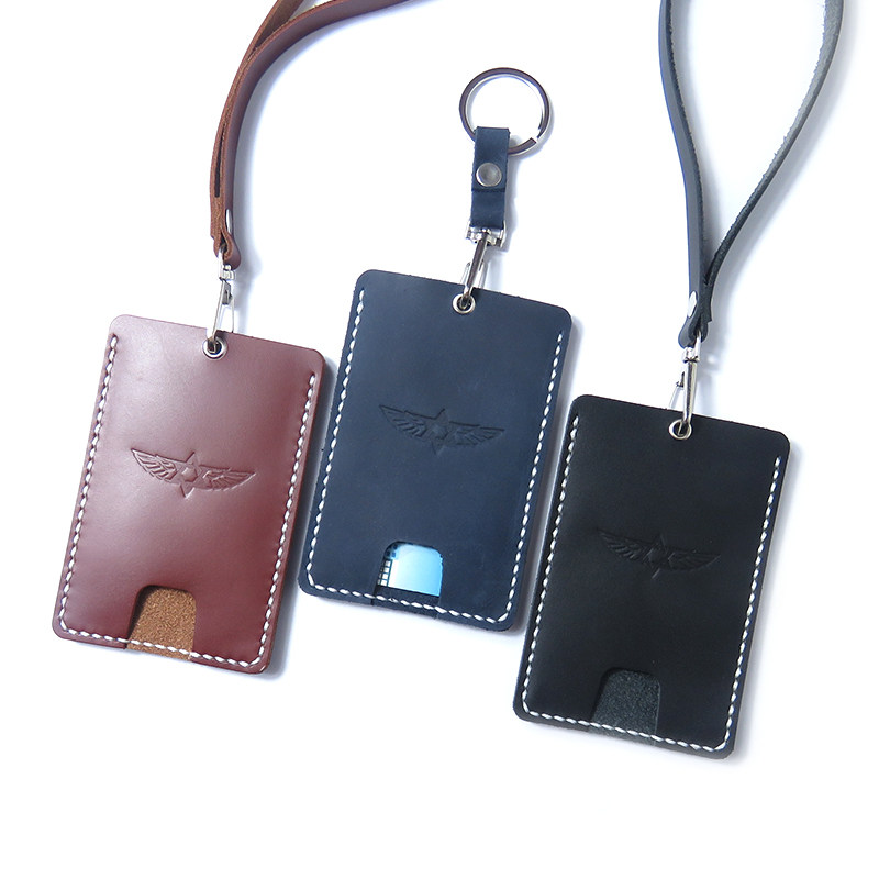 Handmade leather protective cover high-grade first layer cowhide bus document bank access control card sleeve wristband printing custom male