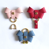 Handmade cowhide car keychain pendant cute bag pendant net red ins leather bow personality gift