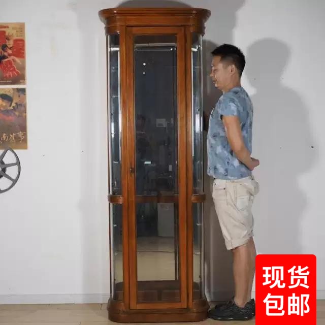 European Atlantic Antique Furniture solid wood cupboard Classical with lamp bookcase Wine Cabinet Single Door Glass Locker