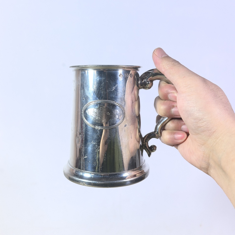 British Antique Sheffield-Made Hand-Plated Silverware Beer Mug, Water Cup, Teapot, Transparent Glass Base, Vintage Item