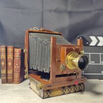 1900s British antique mahogany MAHOGANY leather cavity camera wet plate photography brass lens ornament