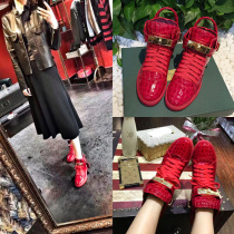 European station red stone pattern patent leather street dance high-top shoes womens inner height Leisure Sports Board Shoes Leather lock shoes