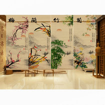 Meilan bamboo chrysanthemum zen shade printed bamboo curtain Curtain roller curtain Chinese retro tea room decoration partition curtain Household