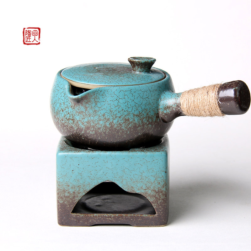 Handmade Japanese style stoneware kiln change teapot antique Tiliang pot side put pot ceramic kung fu tea set warm tea single pot pottery