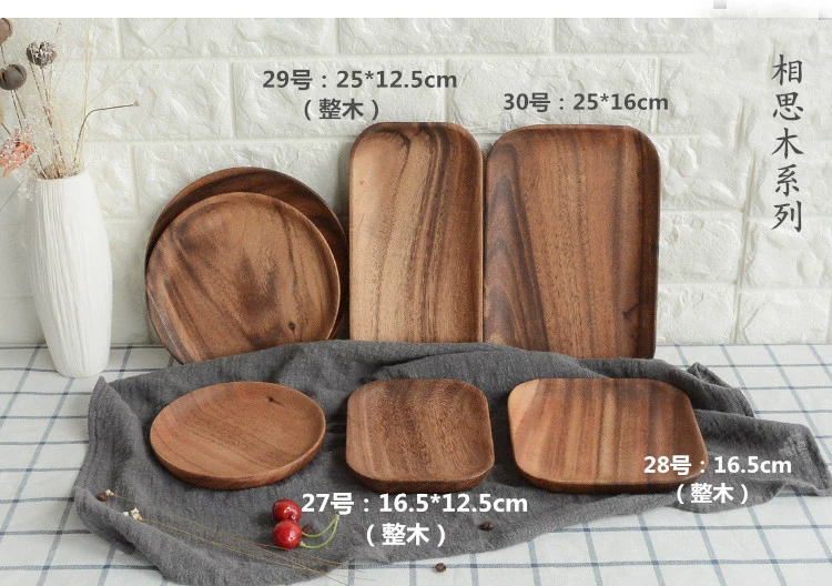 Nhật Bản pallet gỗ hình chữ nhật Hộ gia đình bánh mì tròn bằng gỗ rắn tấm gỗ Tấm trái cây đĩa gỗ - Tấm nĩa gỗ