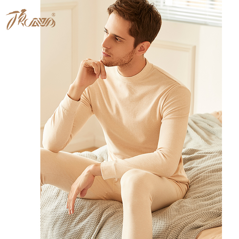 100mens bông đầu ấm bộ đồ lót quần cotton mùa thu ở vòng cổ áo len mùa đông bông dày.